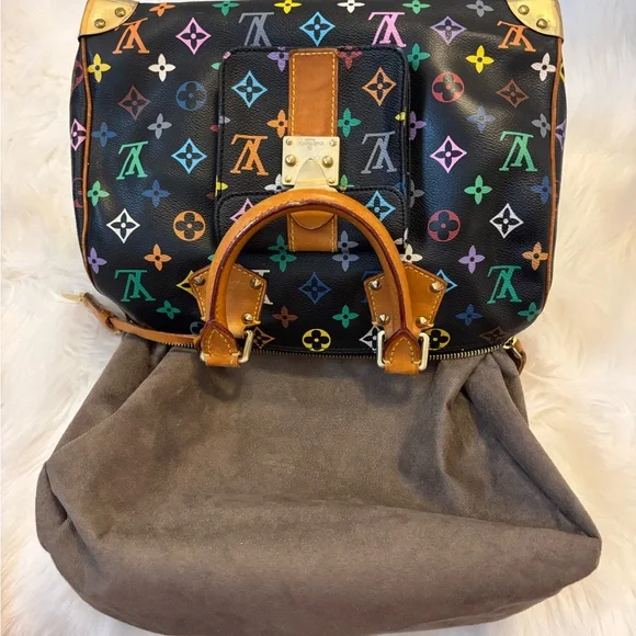 Louis Vuitton Black Multicolor Monogram Speedy Satchel with Tan Leather - Picture 11 of 17